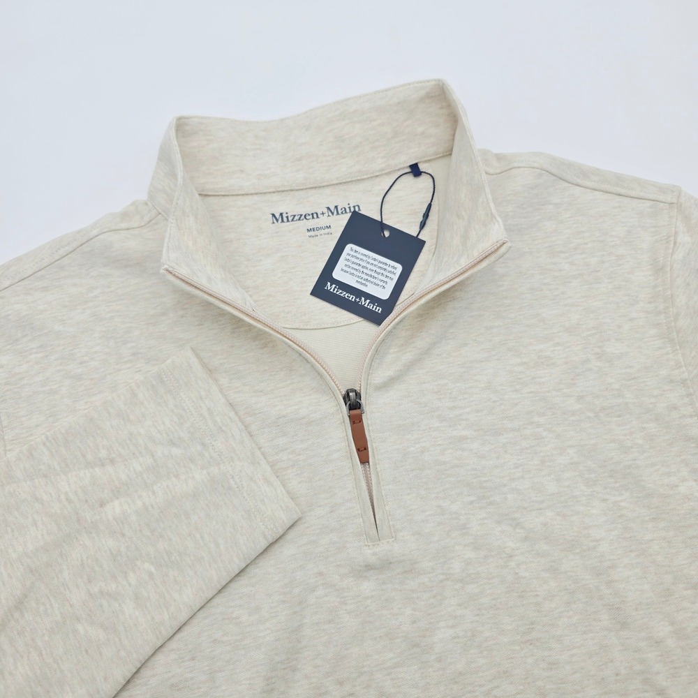 Mizzen+Main Men's Medium KPI Quarter Zip Pullover Oyster Heather Long Sleeve NWT